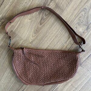 Anthropologie Braided Leather Shoulder Bag Crossbody Purse with Adjustable Strap